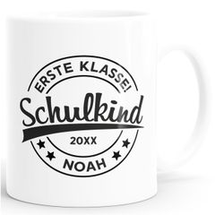 Tasse Geschenk Einschulung Erste Klasse 2025 personalisiert mit Namen und Jahr Kindertasse aus Keramik für Jungen Mädchen SpecialMe®