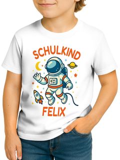 Kinder Jungen T-Shirt Einschulung2025 Astronaut mit Namen personalisierbar Schulkind Geschenkidee Erstklässler SpecialMe®