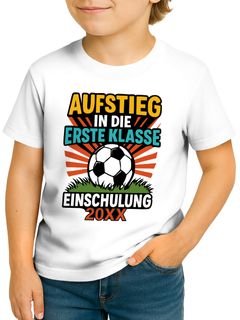 Kinder Jungen T-Shirt Einschulung 2025 mit Spruch Aufstieg in die erste Klasse  personalisierbar mit Jahreszahl Moonworks®