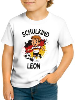 Kinder Jungen T-Shirt Einschulung 2025 mit Namen Fussball Design personalisierbar Schulanfang Geschenkidee Moonworks®