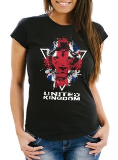 Damen T-Shirt - Great Britain UK United Kingdom Lion Flagge Fahne Farben - Comfort Fit MoonWorks®