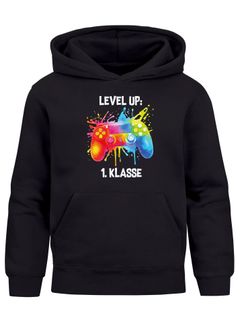 Kinder Hoodie Jungen Einschulung 2025 Gaming Print Geschenkidee Gamer Zocker Spruch Lustig Level Up Erste Klasse Moonworks®