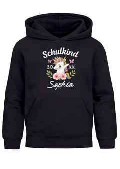 Kinder Hoodie Mädchen Einschulung Dabbing Unicorn Einhorn personalisiert mit Name und Jahr Geschenk zur Einschulung SpecialMe®