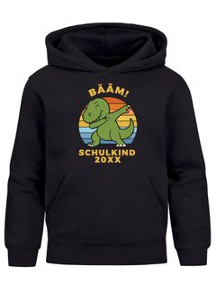Kinder Hoodie Jungen Einschulung 2025 Jahreszahl personalisierbar Dabbing Dino Bääm Geschenkidee Schulanfänger Moonworks®