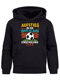 Kinder Hoodie Jungen Einschulung Spruch lustig Aufstieg in die erste Klasse personalisiert mit Schuljahr Jungengeschenke Moonworks®
