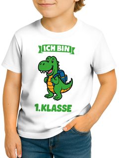 Kinder Jungen T-Shirt Einschulung 2025 Dino Spruch Ich bin erste Klasse Geschenkidee Schulkind Schulanfang Moonworks®