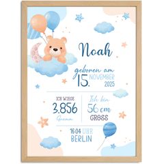 Baby Poster personalisiert Junge | Geburtsposter mit Name Geburtsdaten Bär | Wandbild fürs Babyzimmer | Geschenk zur Geburt SpecialMe®