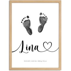Babyposter mit Fußabdruck – personalisiertes Poster Name Geburtsdaten– Geschenk zur Geburt Taufe oder 1. Geburtstag – Babyzimmer Deko SpecialMe®