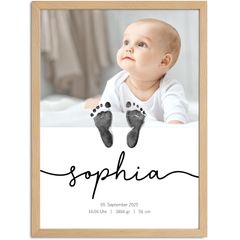 Babyposter personalisiert Fußabdruck Foto Geschenk zur Geburt Taufe 1. Geburtstag – Geburtsdaten -Babyzimmer Deko SpecialMe®
