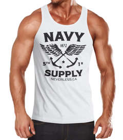 Cooles Herren Tanktop Nautical Maritim Anker mit Flügeln Navy Supply Vintage Neverless®