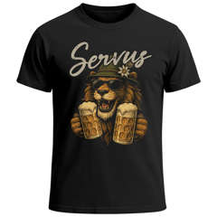 Herren T-Shirt für das Oktoberfest Servus Löwe Bier Fun-Shirt Trachtenshirt Bierfest Outfit Statement Spruch Saufen lustig Moonworks®