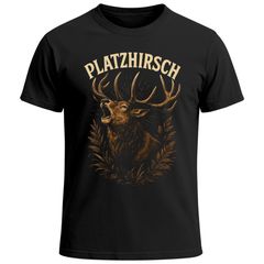 Herren T-Shirt für das Oktoberfest Platzhirsch Fun-Shirt Trachtenshirt Bierfest Outfit Statement Spruch Saufen lustig Moonworks®