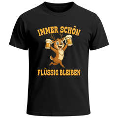Herren T-Shirt für das Oktoberfest – Immer schön flüssig bleiben Hirsch Hai Bier Maß Trachtenshirt Statement Spruch Saufen lustig Moonworks®