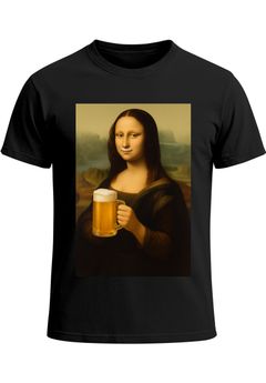 Herren T-Shirt für das Oktoberfest Mona Lisa mit Bierkrug Fun-Shirt Trachtenshirt Bierfest Outfit Statement Spruch Saufen lustig Moonworks®