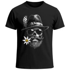 Herren T-Shirt für das Oktoberfest Skull mit Trachtenhut & Edelweiß Fun-Shirt Trachtenshirt Bierfest Saufen Outfit Moonworks®
