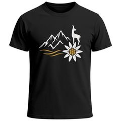 Herren T-Shirt für das Oktoberfest Alpen Motiv mit Edelweiß & Gams Fun-Shirt Trachtenshirt Bierfest Outfit Moonworks®