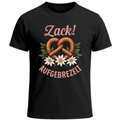 Herren T-Shirt für das Oktoberfest Zack Aufgebrezelt Brezel & Edelweiß Fun-Shirt Trachtenshirt Bierfest Outfit Statement Spruch Saufen lustig Moonworks®