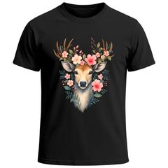 Herren T-Shirt für das Oktoberfest Hirsch mit Blumenkranz Fun-Shirt Trachtenshirt Bierfest Outfit  Moonworks®