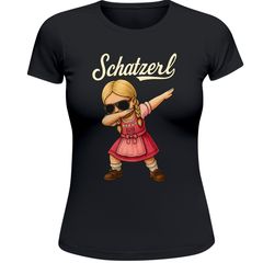 Damen T-Shirt für das Oktoberfest Schatzerl Dirndl-Madl Fun-Shirt Trachtenshirt Bierfest Outfit Statement Moonworks®