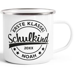 Kinder-Tasse Emaille Einschulung 2025 personalisiert Namenstasse Retro individuelle Geschenke zum Schulanfang SpecialMe®