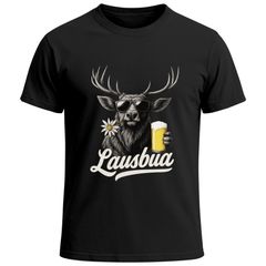 Herren T-Shirt für das Oktoberfest Lausbua Hirsch mit Bier Graphic Fun-Shirt Trachtenshirt Bierfest Outfit Statement Spruch Saufen lustig Moonworks®