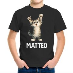 Kinder T-Shirt Katze mit Name – personalisiertes Shirt für Jungen – Lustiges Katzenmotiv– Geschenk zum Geburtstag oder Schule Moonworks®