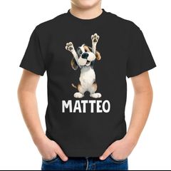 Kinder T-Shirt Hund mit Name – personalisiertes Shirt für Jungen – Lustiges Tiermotiv Hund – Geschenkidee Geburtstag oder Einschulung Moonworks®