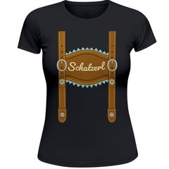 Damen T-Shirt für das Oktoberfest Schatzerl Lederhosen Latz Fun-Shirt Trachtenshirt Bierfest Outfit Statement Spruch Moonworks®