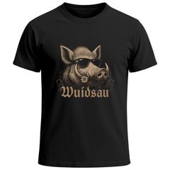 Herren T-Shirt für das Oktoberfest Wuidsau Edelweiß Sonnenbrille Fun-Shirt Trachtenshirt Bierfest Outfit Statement Spruch Saufen lustig Moonworks®
