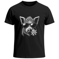 Herren T-Shirt für das Oktoberfest Wuidsau Edelweiß Sonnenbrille Fun-Shirt Trachtenshirt Bierfest Outfit Statement Spruch Saufen lustig Moonworks®