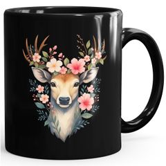Tasse Hirsch im Blumenkranz für das Oktoberfest eleganter bayerischer Kaffeebecher Wiesn MoonWorks®