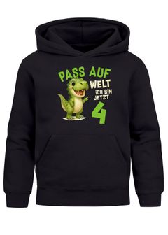 Kinder Hoodie Jungen Geburtstag Pass auf Welt Dino T-Rex personalisierter Geburtstags Hoodie mit Alter Geschenkidee für Jungen, Kinder Pullover personalisiert SpecialMe®