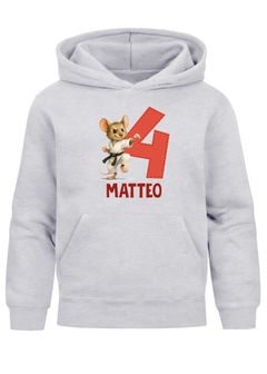 Kinder Hoodie Jungen Mädchen – personalisierter Karate Maus Pullover mit süßem Maus Motiv eigenem Namen und Alter – Geschenk zum Geburtstag, Tiermotiv Pullover für Kinder SpecialMe®