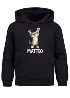 Kinder Hoodie Jungen Mädchen – personalisierter Kapuzenpullover mit süßem Katzen Motiv und eigenem Namen – Geschenk zum Geburtstag, Tiermotiv Pullover für Kinder SpecialMe®