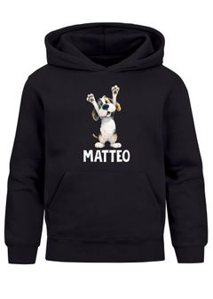 Kinder Hoodie Jungen Mädchen – personalisierter Kapuzenpullover mit süßem Hunde Motiv und eigenem Namen – Geschenk zum Geburtstag, Tiermotiv Pullover für Kinder SpecialMe®