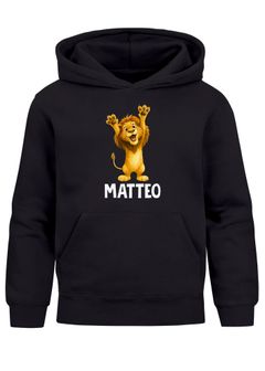 Kinder Hoodie Jungen Mädchen – personalisierter Löwen Pullover mit süßem Löwen Motiv und eigenem Namen – Geschenk zum Geburtstag, Tiermotiv Pullover für Kinder SpecialMe®
