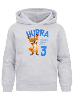 Kinder Hoodie Jungen Geburtstag Fuchs – Hurra ich bin jetzt X – personalisierter Geburtstags Hoodie mit Alter Geschenkidee für Jungen, Kinder Pullover personalisiert SpecialMe®