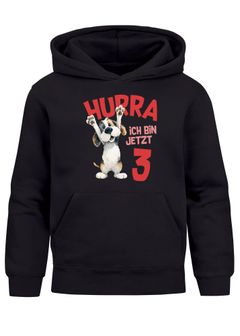 Kinder Hoodie Jungen Geburtstag Hund – Hurra ich bin jetzt X – personalisierter Geburtstags Hoodie mit Alter Geschenkidee für Jungen, Kinder Pullover personalisiert SpecialMe®