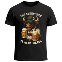 Herren T-Shirt für das Oktoberfest – Mei Lederhosen is in da Wäsch – Ersatz Tracht Ochse Fun-Shirt Trachtenshirt Bierfest Outfit Statement Spruch Saufen lustig Moonworks®