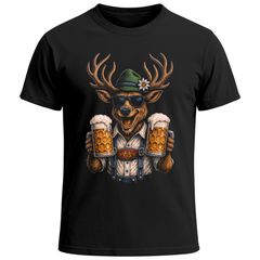 Herren T-Shirt für das Oktoberfest Hirsch Maßkrüge Bier Trachtenlook Fun-Shirt Trachtenshirt Bierfest Outfit Statement Spruch Saufen lustig Moonworks®