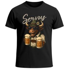 Herren T-Shirt für das Oktoberfest Servus Ochse Trachtenlook Maßkrüge Bier Fun-Shirt Trachtenshirt Bierfest Outfit Statement Spruch Saufen lustig Moonworks®