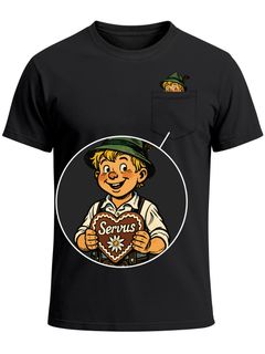 Herren T-Shirt mit Brusttasche Lausbua Lebkuchen Herz Servus Lederhosn in da Wäsch Ersatz Tracht Trachtenlook für das Oktoberfest Bier Fun-Shirt Moonworks®