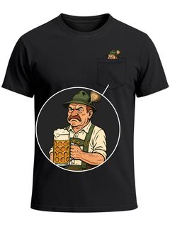 Herren T-Shirt mit Brusttasche Grantler Ochse Hirsch Maßkrug Bier Trachtenlook Ersatz Tracht für das Oktoberfest Fun-Shirt Moonworks®