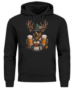 Hoodie Herren für das Oktoberfest Hirsch Maßkrüge Bier Trachtenlook Ersatz Tracht Pullover Volksfest Bierfest Outfit Spruch Lustig Moonworks®