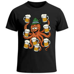 Herren T-Shirt für das Oktoberfest Oktopus Achtarmig Bier Maßkrüge Fun-Shirt Trachtenshirt Bierfest Outfit Statement Spruch Saufen lustig Moonworks®