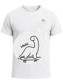 Herren T-Shirt mit Brusttasche Dinosaurier Brustprint Lustig Fun-Shirt Freizeitshirt für Männer Moonworks®