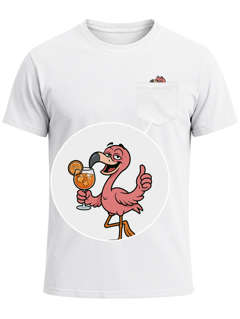Herren T-Shirt mit Brusttasche Flamingo Print Fun-Shirt Spritz Orange Freizeitshirt Lustig Männer Moonworks®
