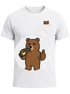 Herren T-Shirt mit Brusttasche Fun-Shirt mit Bär Brustprint Aufdruckl lustig Daumen hoch Moonworks®