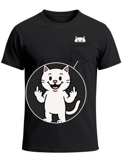 Herren T-Shirt mit Brusttasche Fun-Shirt Katzenbesitzer Mittelfinger lustige Tierprints Logoprint Moonworks®
