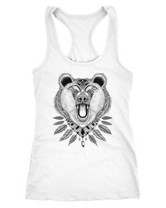 Damen Tank-Top Bär Boho Bear Zentangle Bohemian Atzec Federn Racerback Neverless®